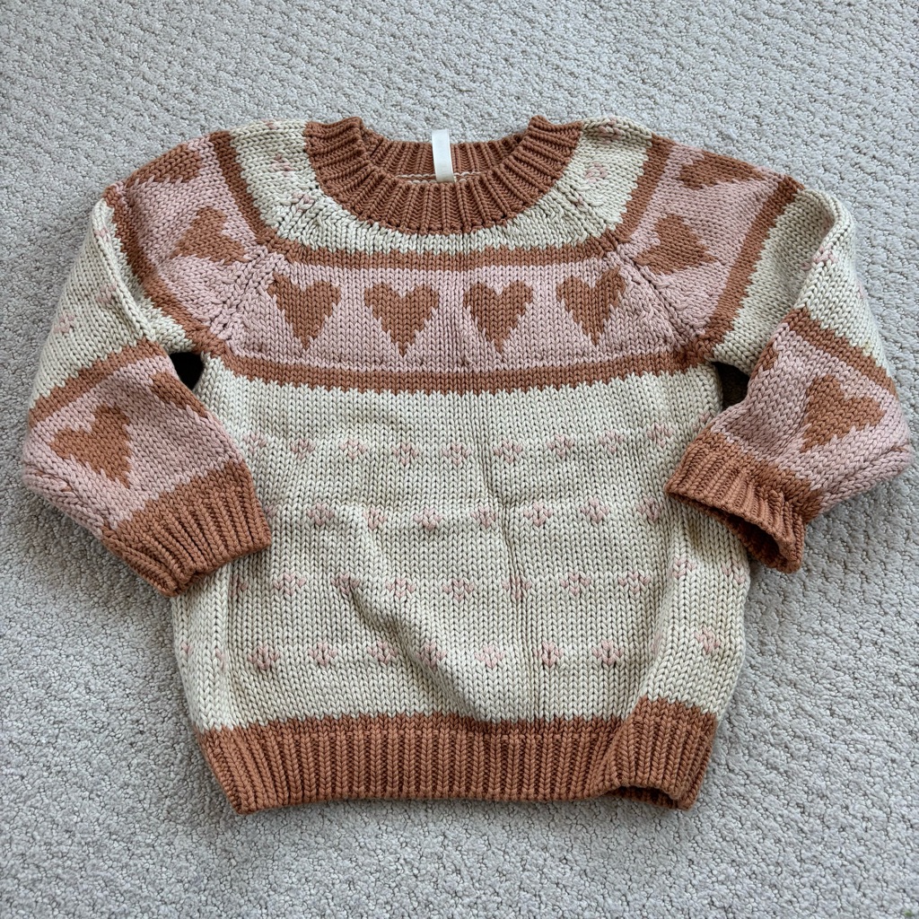 Wild Wawa Heart Patterned Sweater - Cream And Brown Neutrals